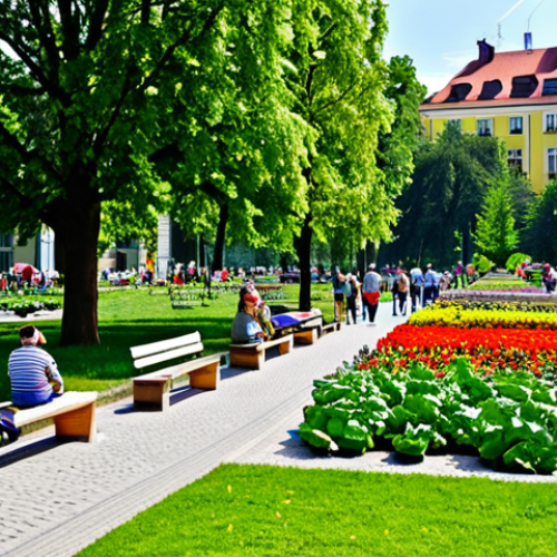 Home 7 Urban Park Oasis**
"A vibrant urban park in Warsaw, Poland, filled with people enjoying a sunny day. Lush green trees and colorful flowerbeds are visible. Children are playing, and adults are relaxing on benches. In the background, the historic buildings of Warsaw can be seen. Include elements of a community garden, with raised beds and people tending to vegetables. Focus on capturing a sense of community and well-being. Fully clothed, appropriate attire, safe for work, perfect anatomy, natural proportions, professional photography, high quality, family-friendly."
**